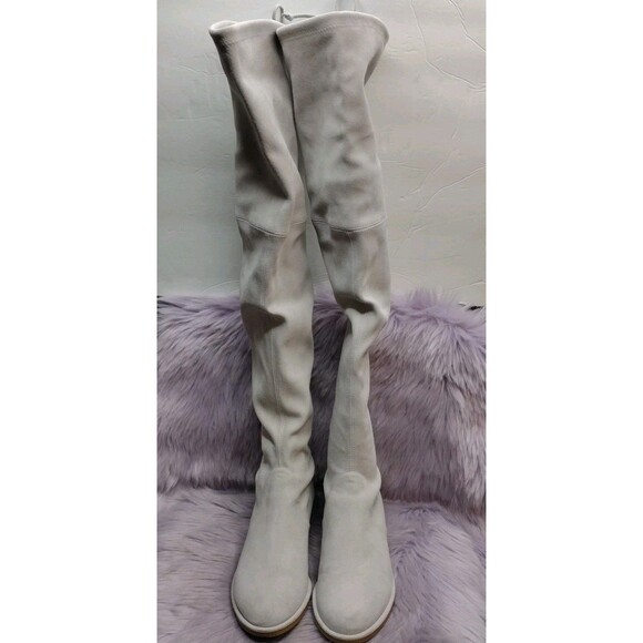 Stuart Weitzman Suede Slip On Flat Knee High Boots Womens Size 8 Grey - Picture 3 of 9